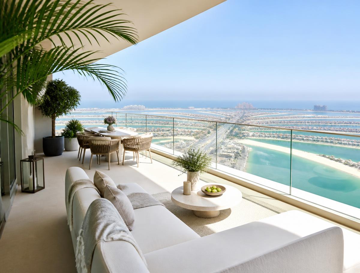 Sunlit terraces by the sea in Palm Jumeirah